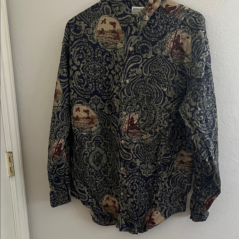 Vintage Banana Republic Paisley Button Down with duck scene mens size M
